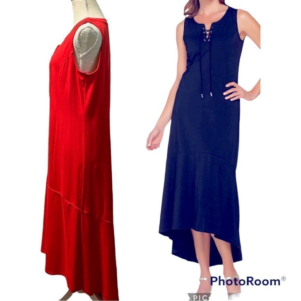 Isaac Mizrahi Live! Red Lace-Up Neck Hi-low sleeveless Maxi Dress